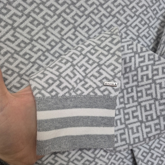 Tommy Hilfiger Womens Preppy Grey Monogram Mock Neck Sweater – Size Large - Picture 2 of 5